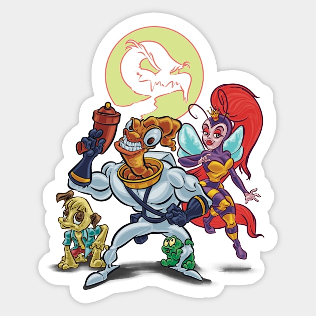 Earthworm Jim Sticker by majanation